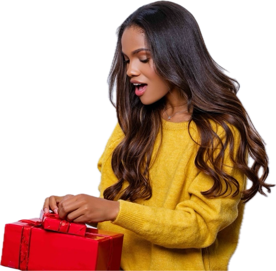 A lady opening her gift